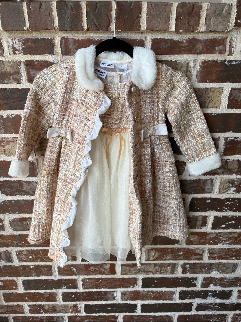 Blueberi Boulevard Tweed Gold Metallica Sleeveless 2-pc. Dress Set Size 5